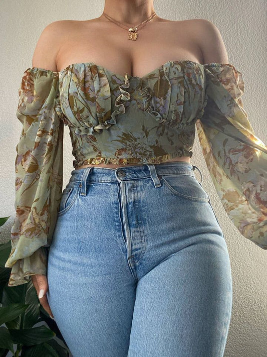Mesh Sleeve Crop Top
