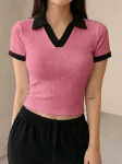 Premium Johnny Collar RIB Tops - Dusty Rose