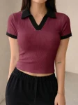 Premium Johnny Collar RIB Tops - Maroon