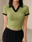 Premium Johnny Collar RIB Tops - Olive Green