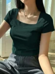 Premium Square Neck RIB Tops - Forest Green